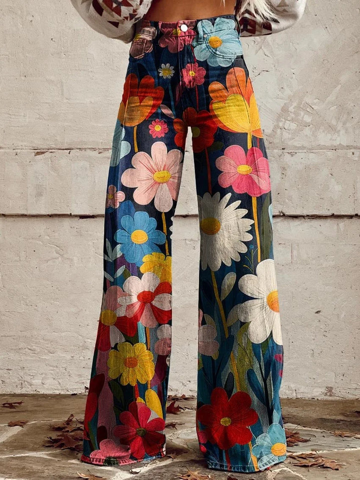 Kari | Playful Colorful Floral Wide-Leg Jeans