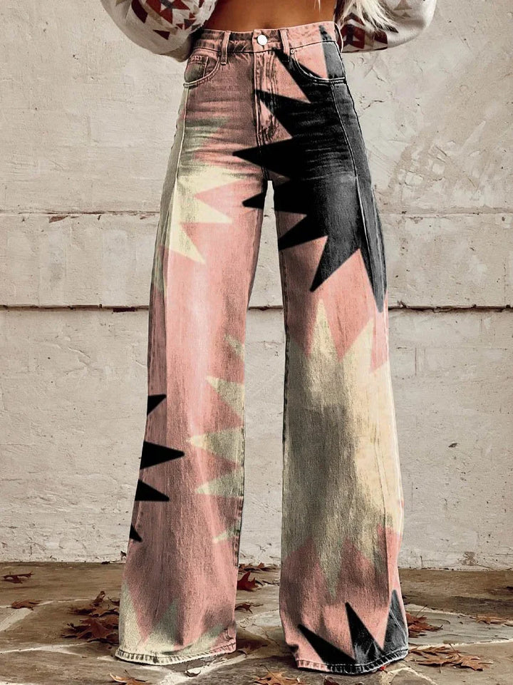Ronda | Vibrant Geometric Print Wide Jeans
