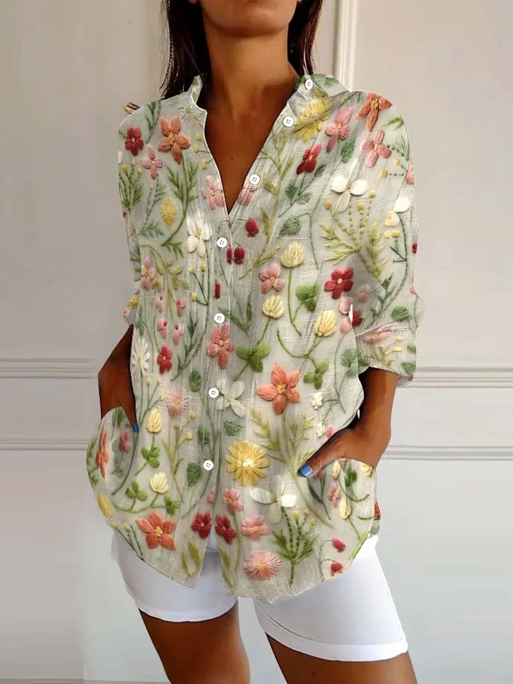 Sarah | Women's Embroidered Floral Pattern Shirt