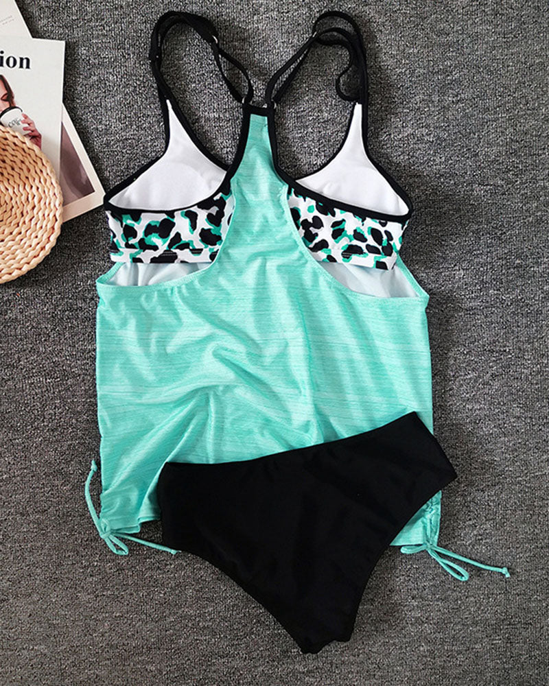 Clarice | Plain coloured tankini with leopard print