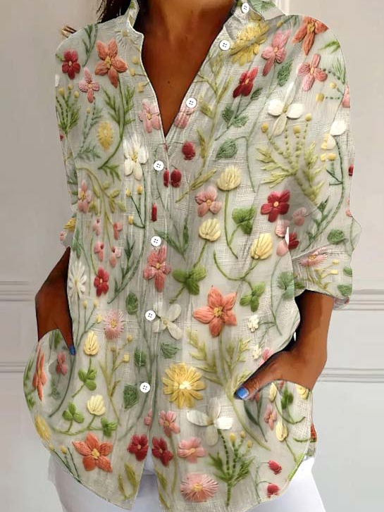 Sarah | Women's Embroidered Floral Pattern Shirt