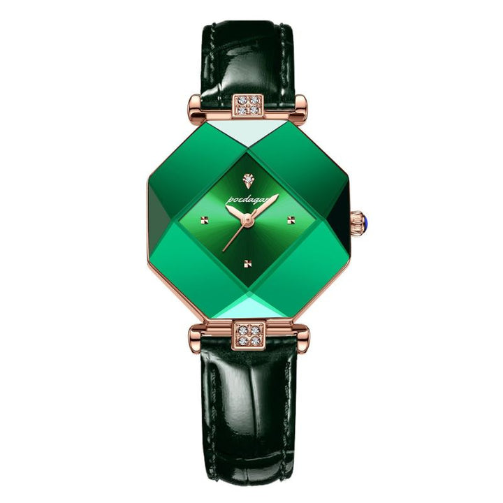 Diamond-accented green quartz watch