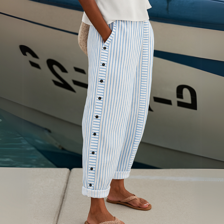 Celina | Striped Button Trousers
