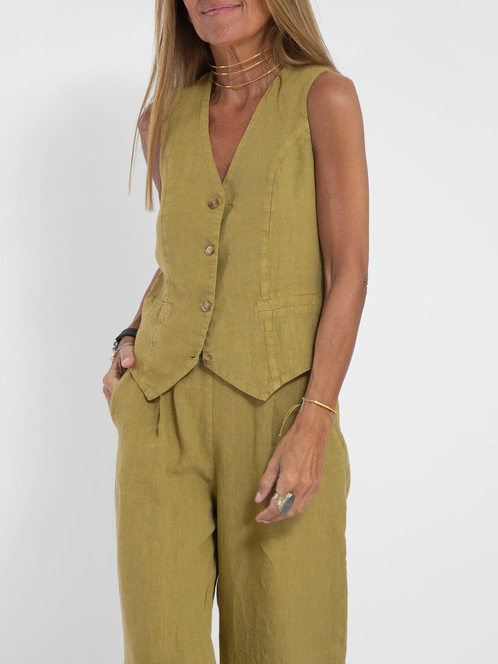 Mai | Buttoned Vest & Wide-Leg Trousers Set