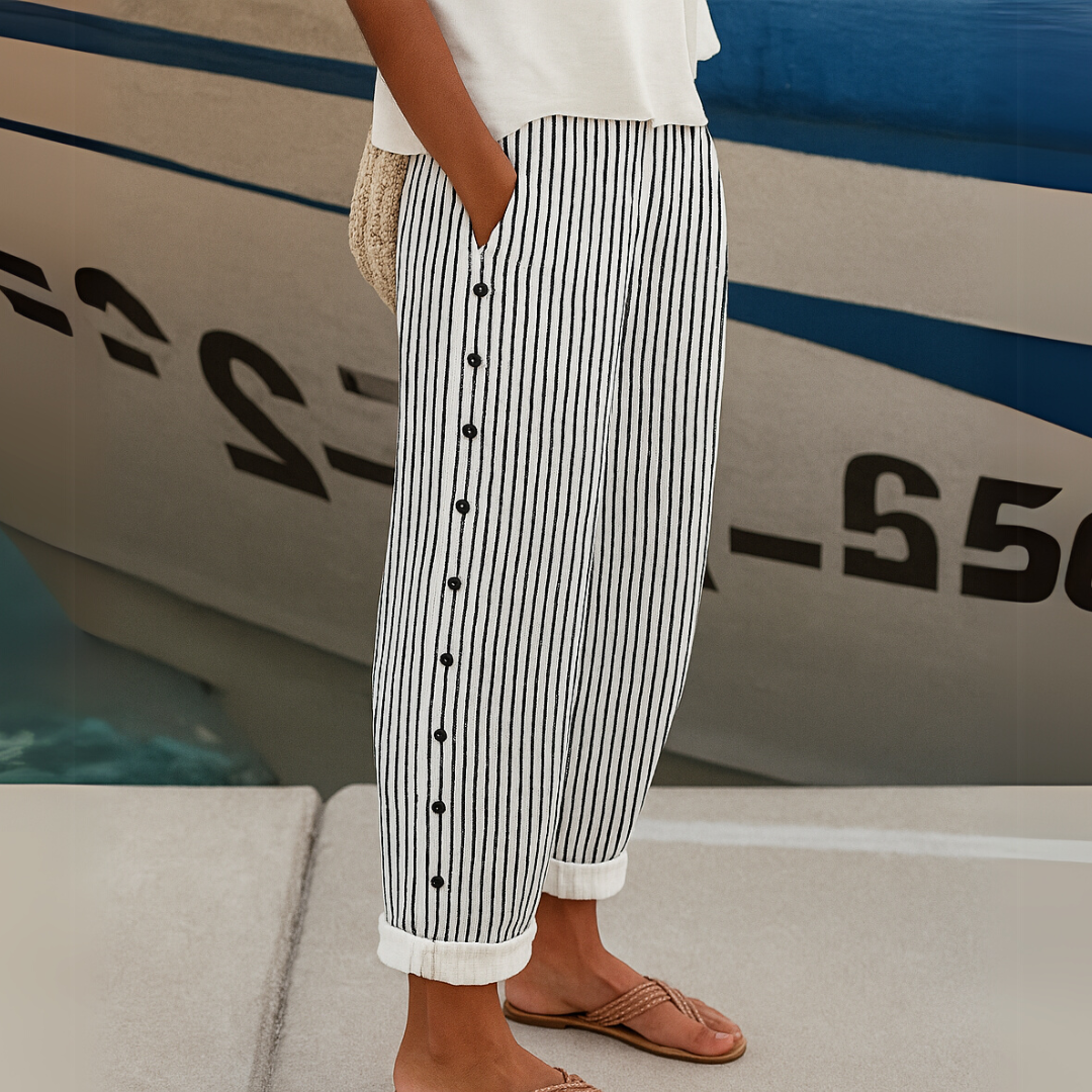 Celina | Striped Button Trousers