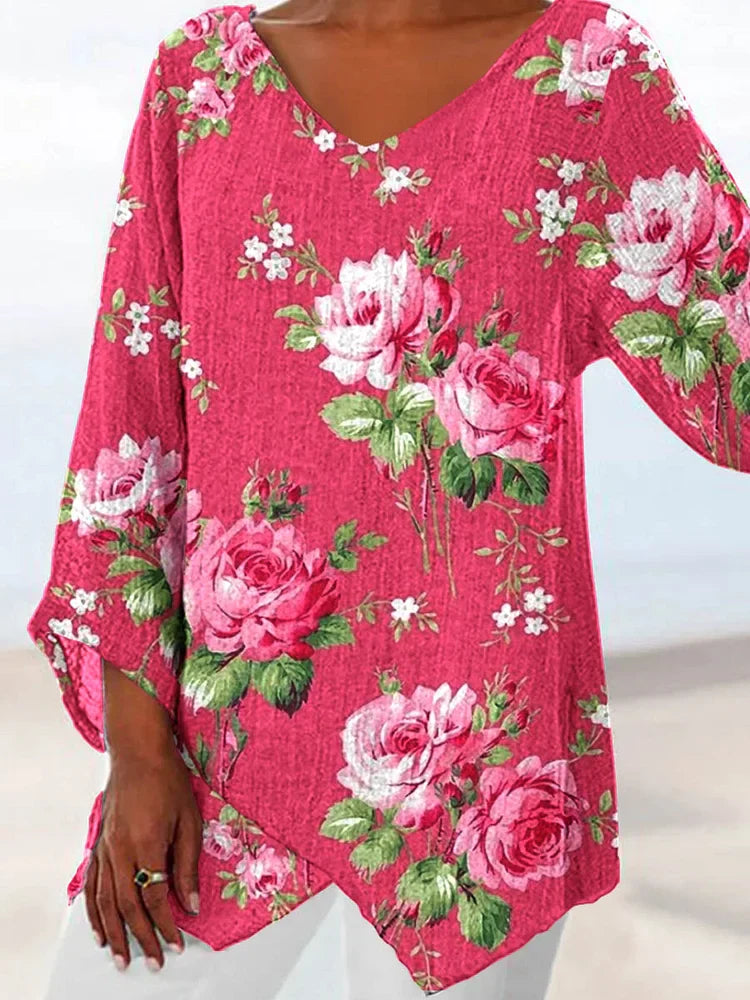 Jillian | Women's Rose Floral V-Neck Top