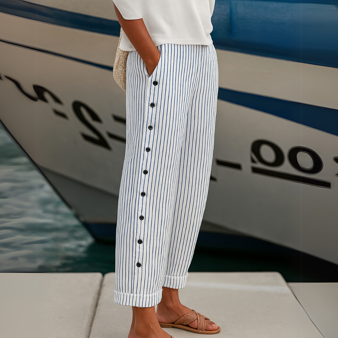 Celina | Striped Button Trousers