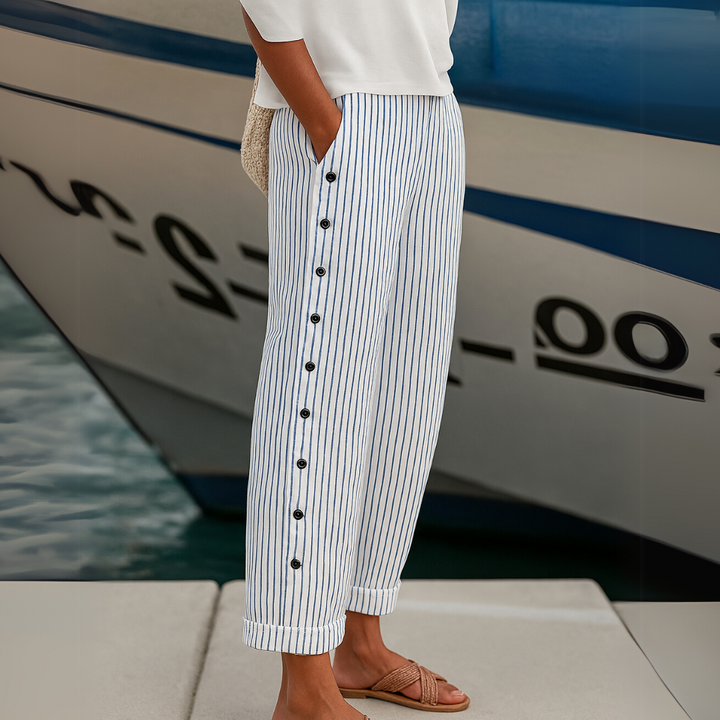 Celina | Striped Button Trousers