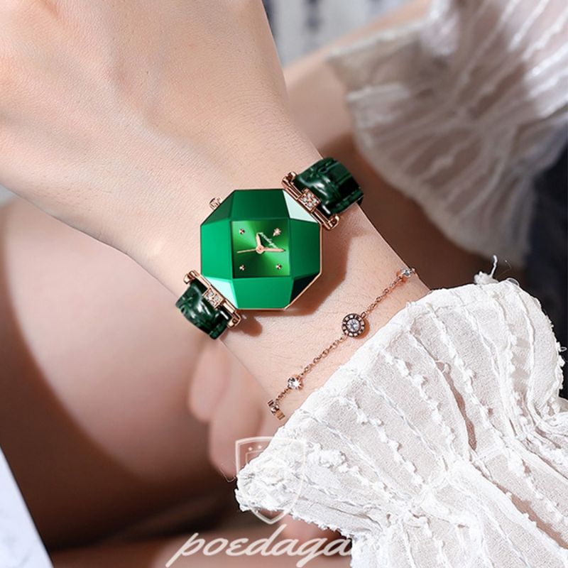 Diamond-accented green quartz watch