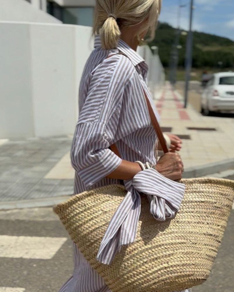Elma | Striped shirt blouse with elegant lacing details