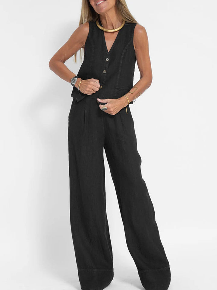 Mai | Buttoned Vest & Wide-Leg Trousers Set