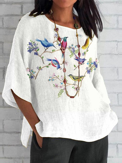Women's Casual Floral Bird Top