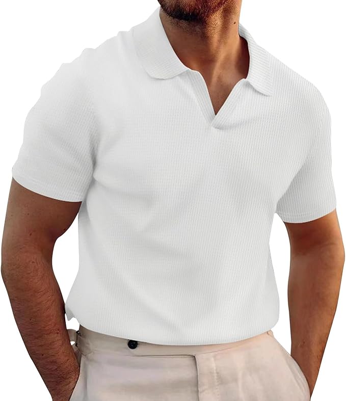 Men's Waffle Knit V-Neck Slim Fit Shirt