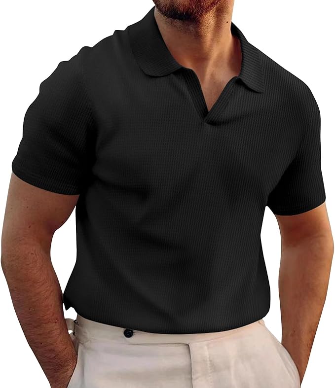 Men's Waffle Knit V-Neck Slim Fit Shirt