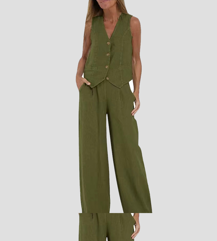 Mai | Buttoned Vest & Wide-Leg Trousers Set