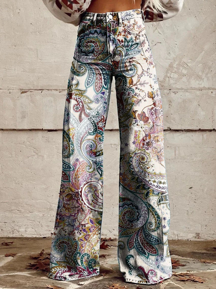 Frankie | Chic Floral Scroll Wide-Leg Jeans