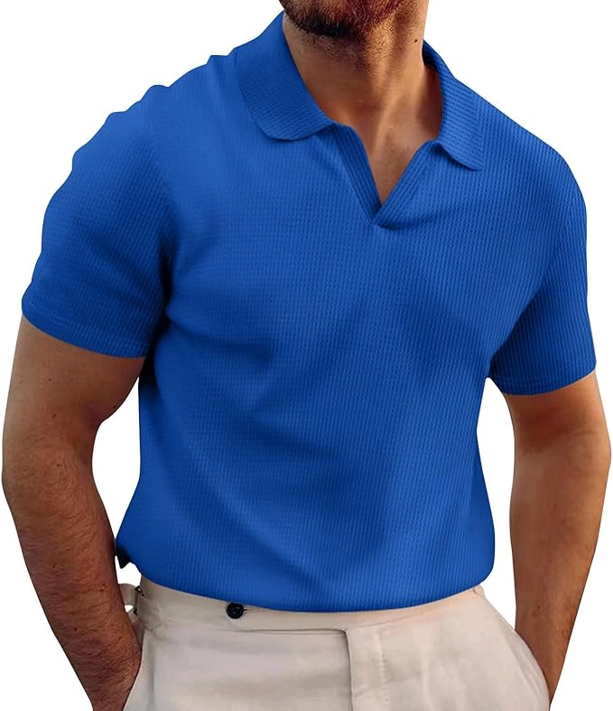 Men's Waffle Knit V-Neck Slim Fit Shirt