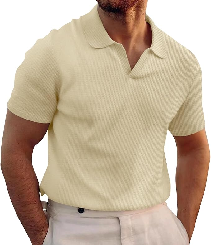 Men's Waffle Knit V-Neck Slim Fit Shirt