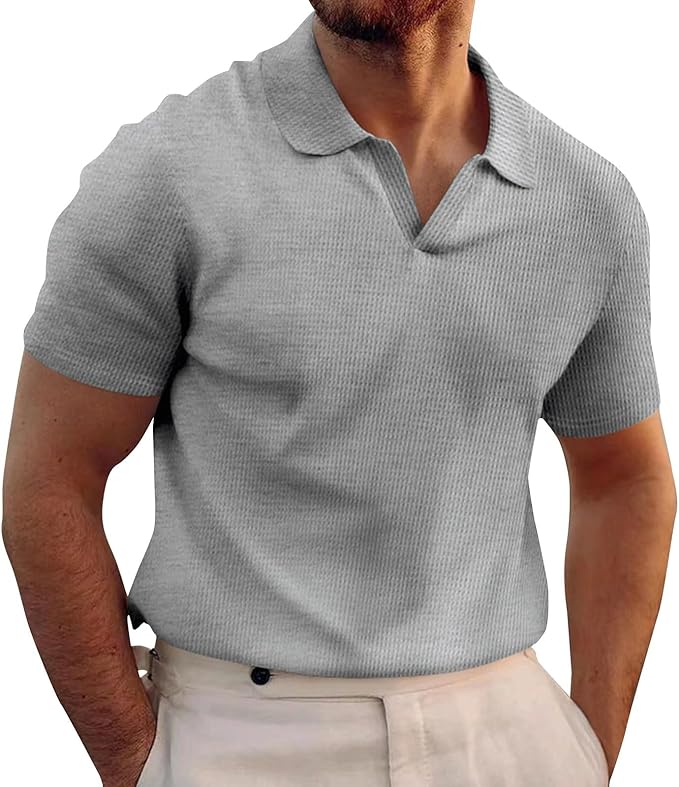 Men's Waffle Knit V-Neck Slim Fit Shirt