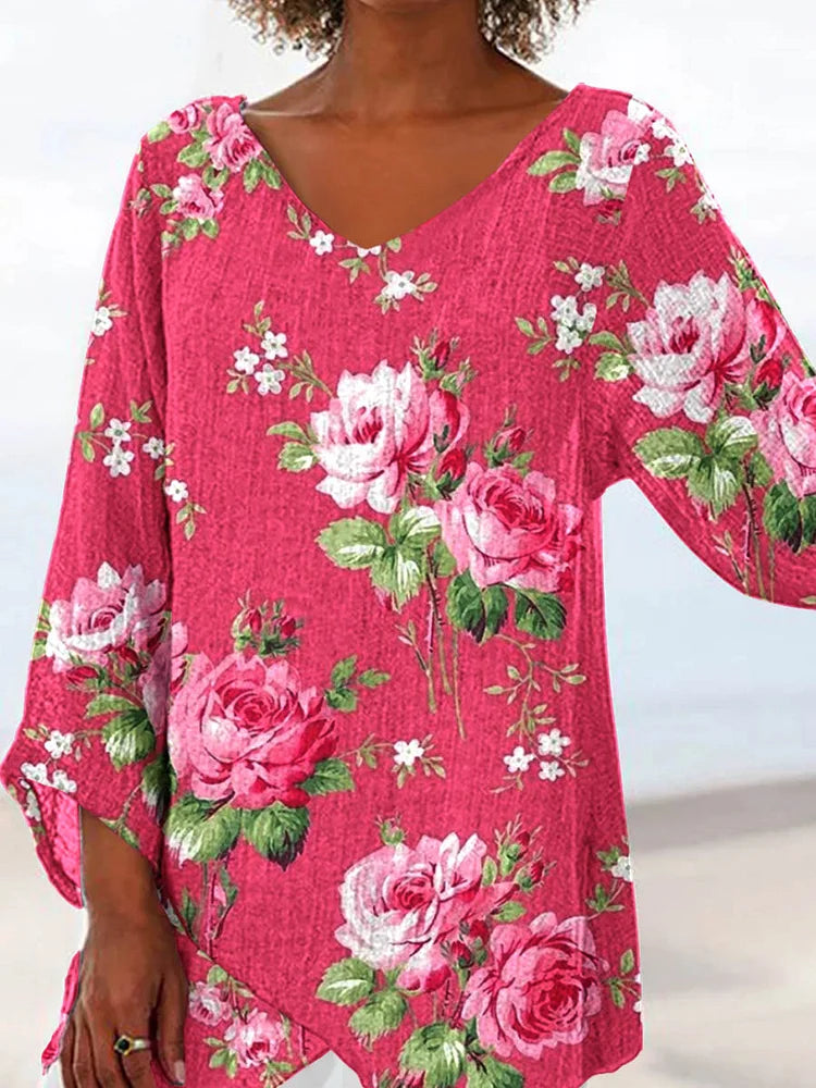 Jillian | Women's Rose Floral V-Neck Top