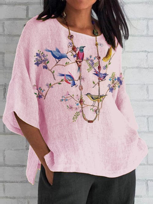 Women's Casual Floral Bird Top