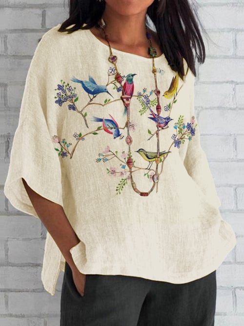 Women's Casual Floral Bird Top
