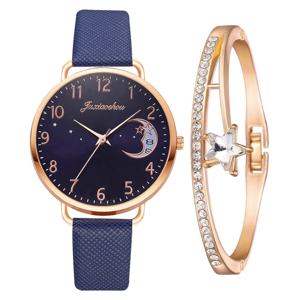 Moon dial watch and bracelet set