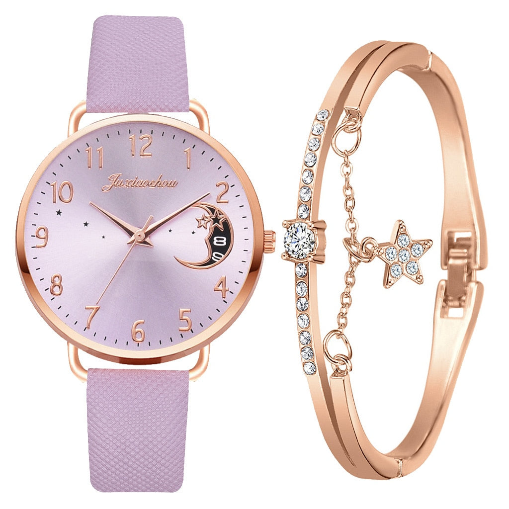 Moon dial watch and bracelet set