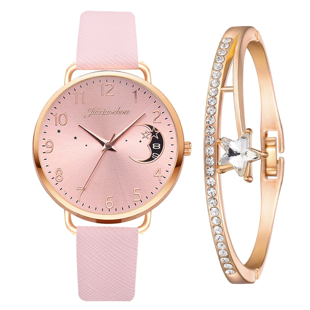 Moon dial watch and bracelet set
