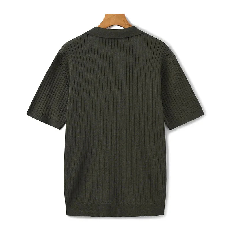 Ribbed Knitted Polo Shirt