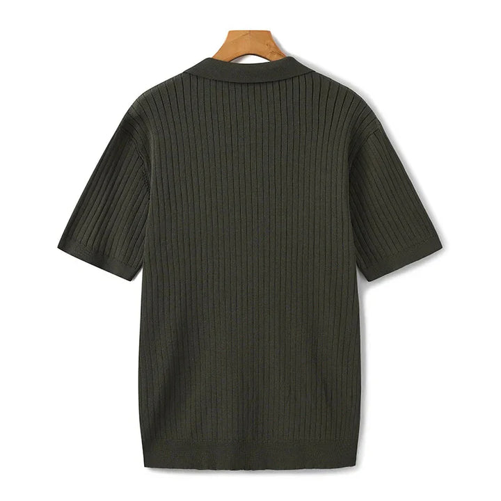Ribbed Knitted Polo Shirt