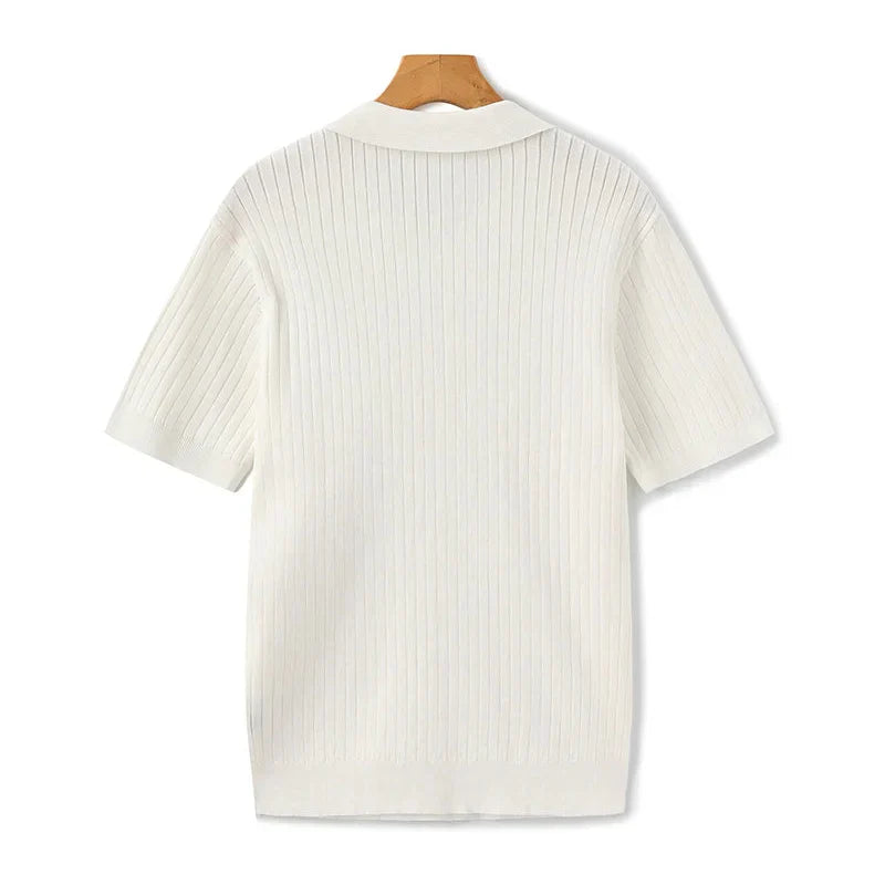Ribbed Knitted Polo Shirt