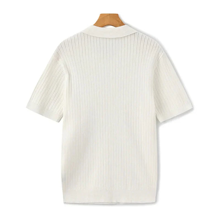 Ribbed Knitted Polo Shirt