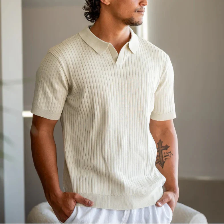 Ribbed Knitted Polo Shirt