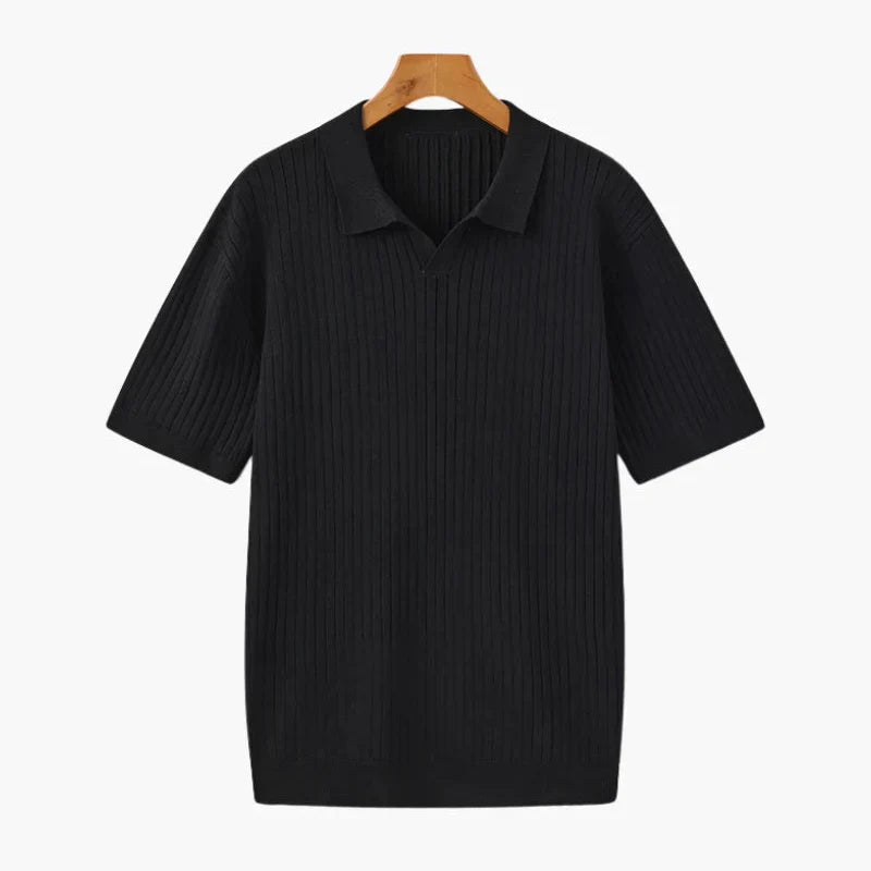 Ribbed Knitted Polo Shirt