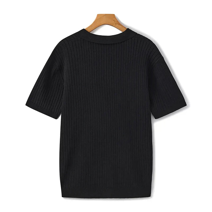 Ribbed Knitted Polo Shirt