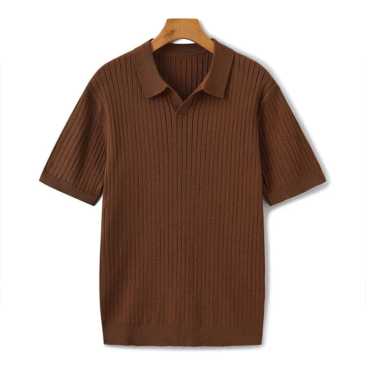 Ribbed Knitted Polo Shirt