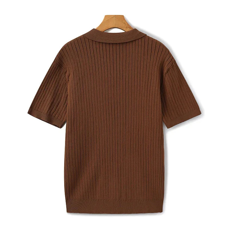 Ribbed Knitted Polo Shirt