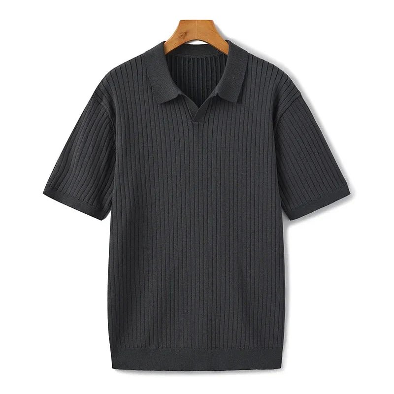 Ribbed Knitted Polo Shirt
