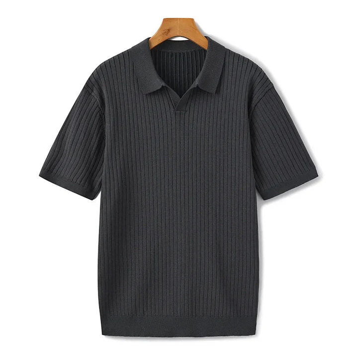 Ribbed Knitted Polo Shirt