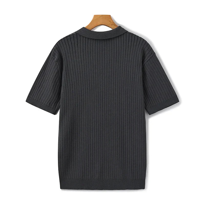 Ribbed Knitted Polo Shirt