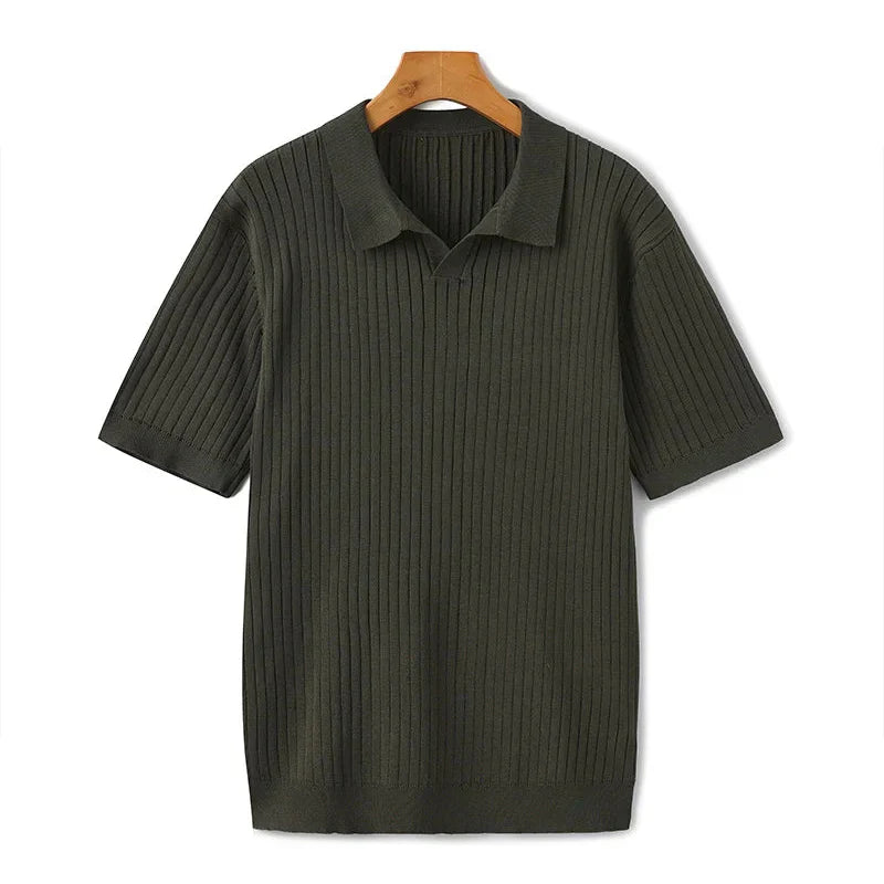 Ribbed Knitted Polo Shirt