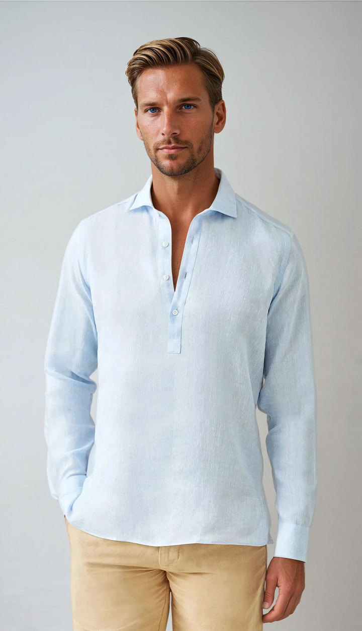 Linen Pop-over Shirt - Light Blue