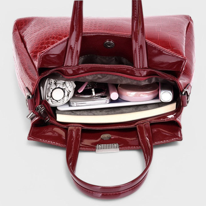 Elegant 3-Piece Black Crocodile Bag Set