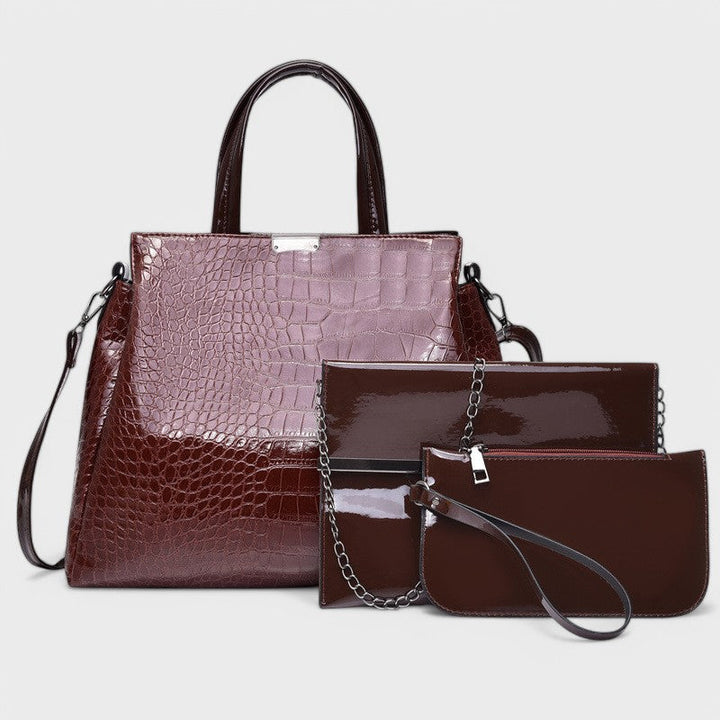 Elegant 3-Piece Black Crocodile Bag Set
