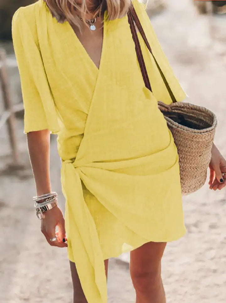 Journee | Linen dress with V-neckline