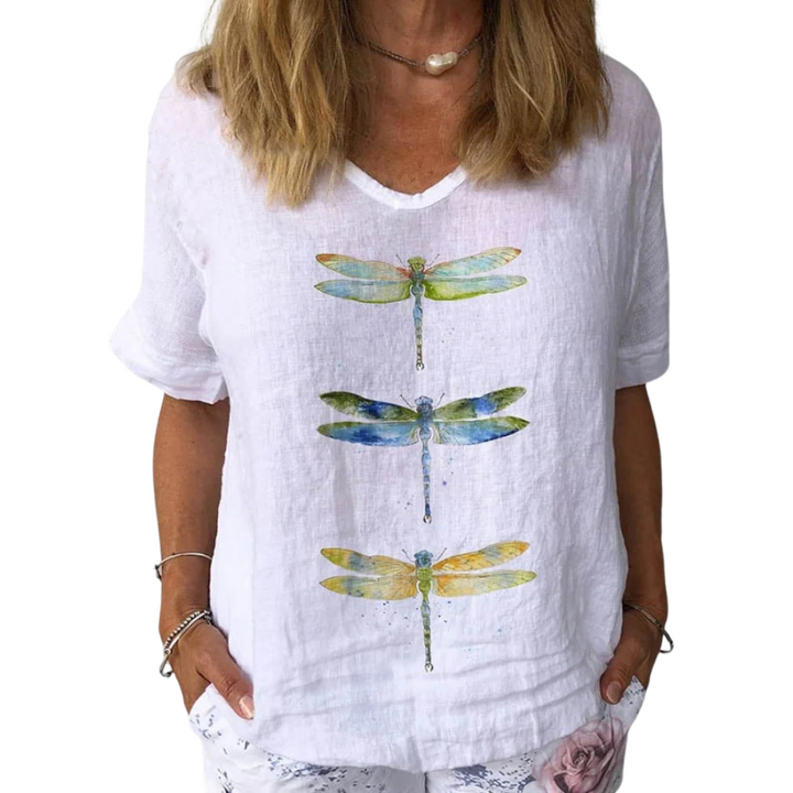 Heather | Women's Dragonfly Print Short Sleeve Top
