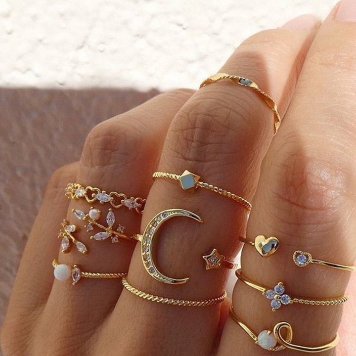 10 PACK OF BOHEMIAN SILVER AND GOLD PLATED RINGS