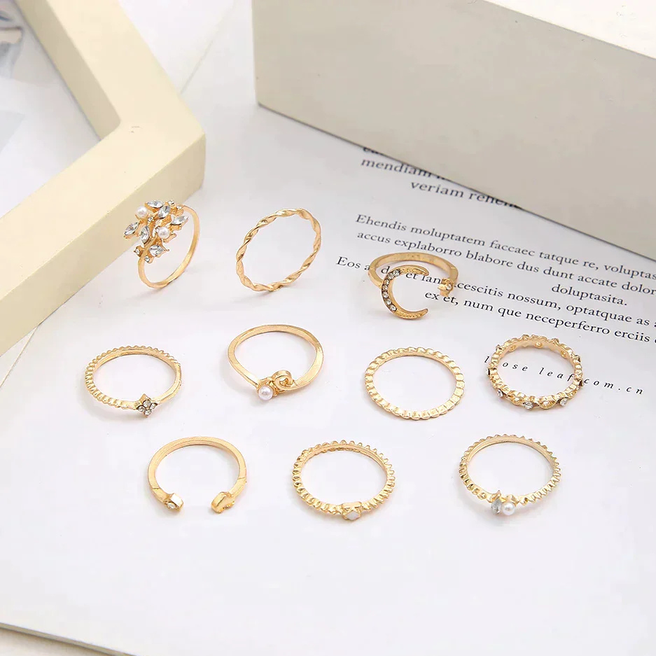 10 PACK OF BOHEMIAN SILVER AND GOLD PLATED RINGS