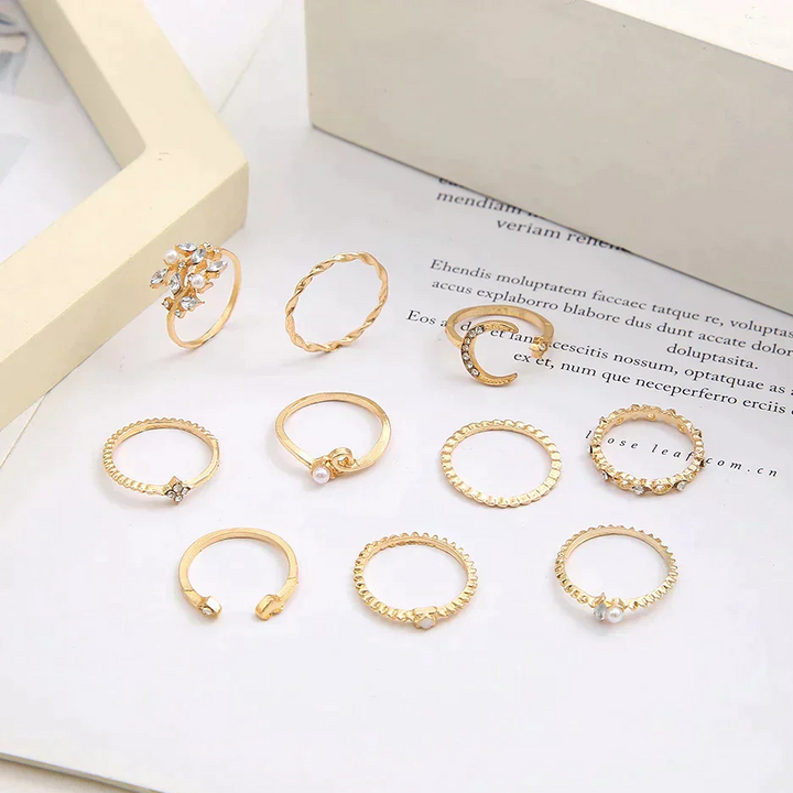 10 PACK OF BOHEMIAN SILVER AND GOLD PLATED RINGS